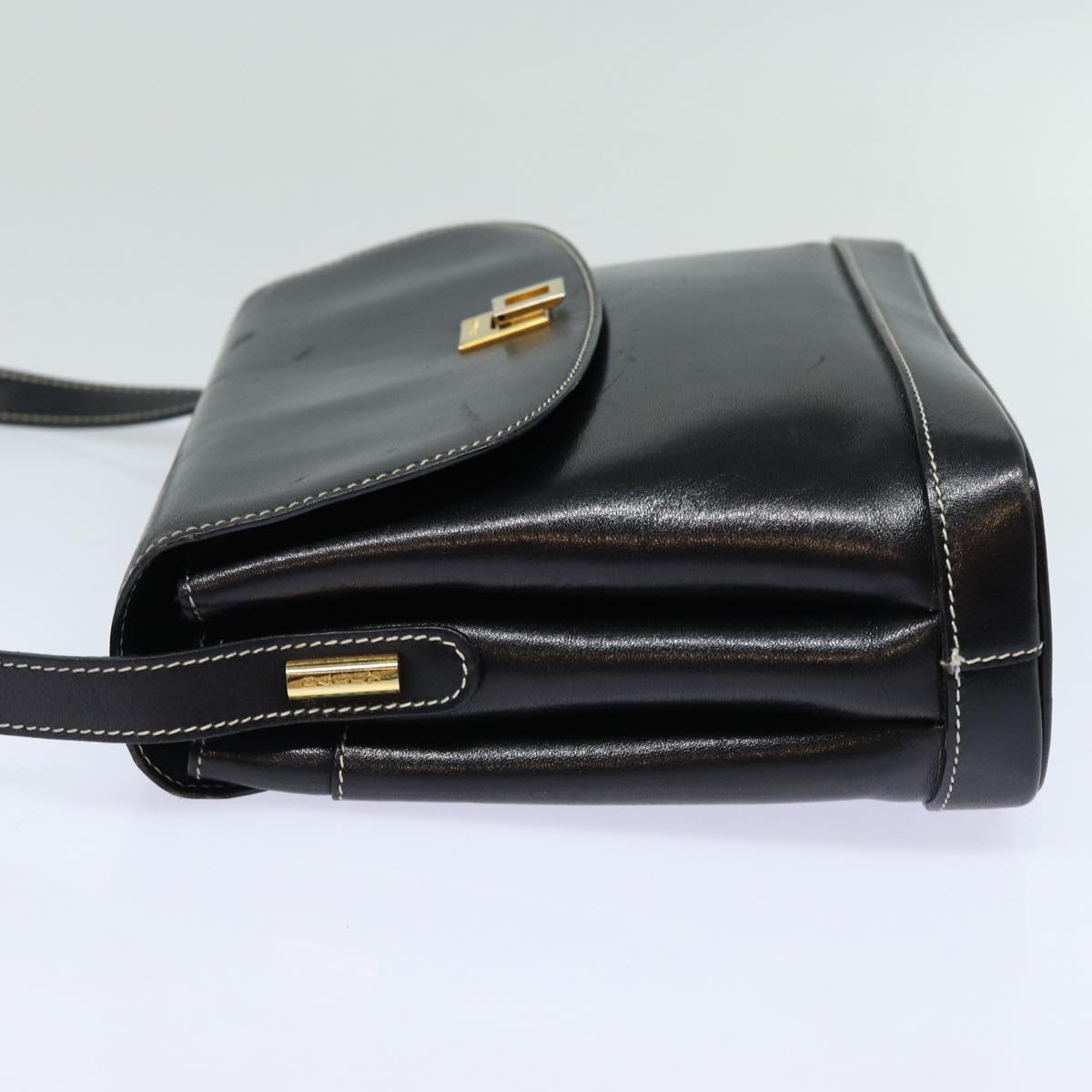 BALLY Shoulder Bag Leather Black Auth yb626