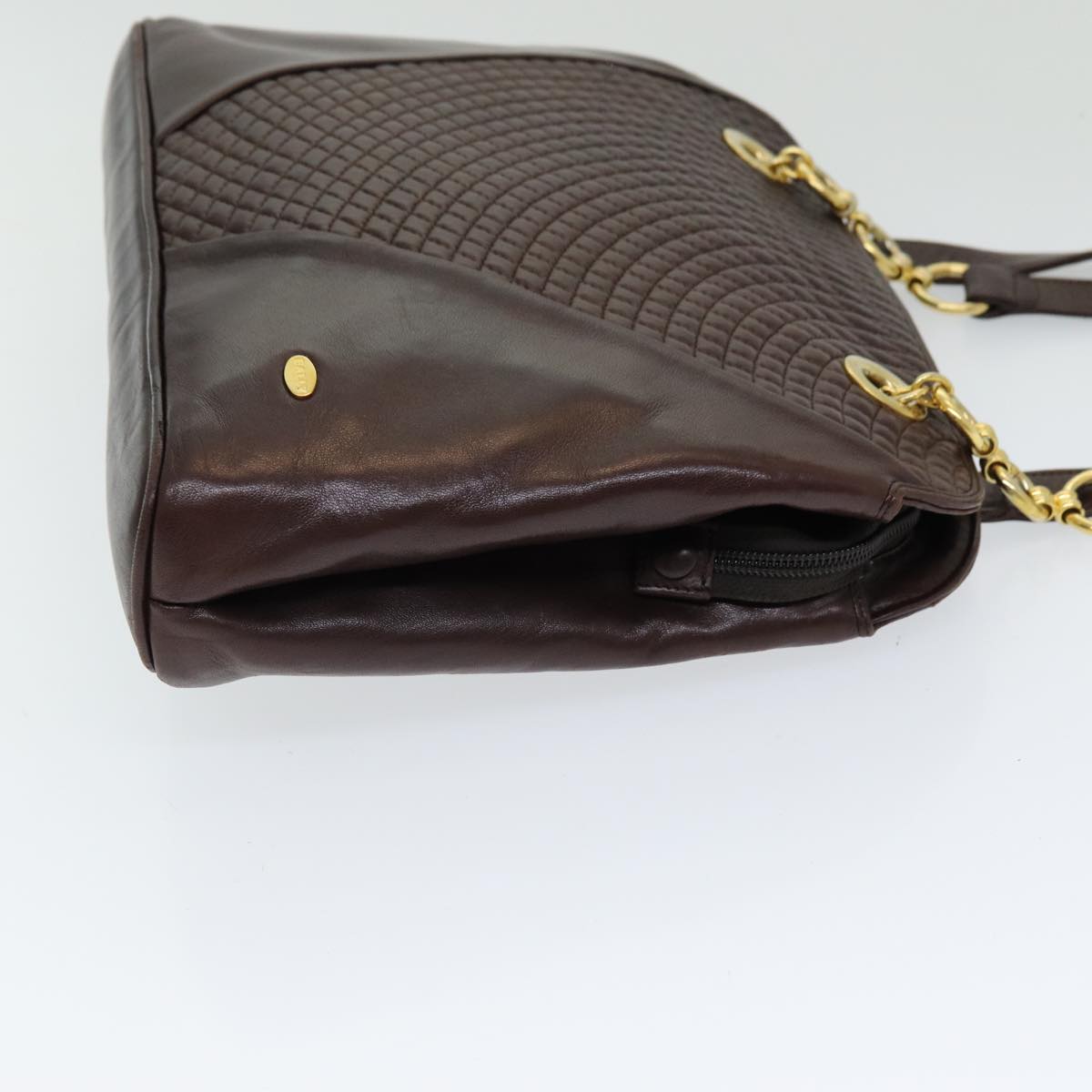 BALLY Quilted Shoulder Bag Leather Brown Auth yb630