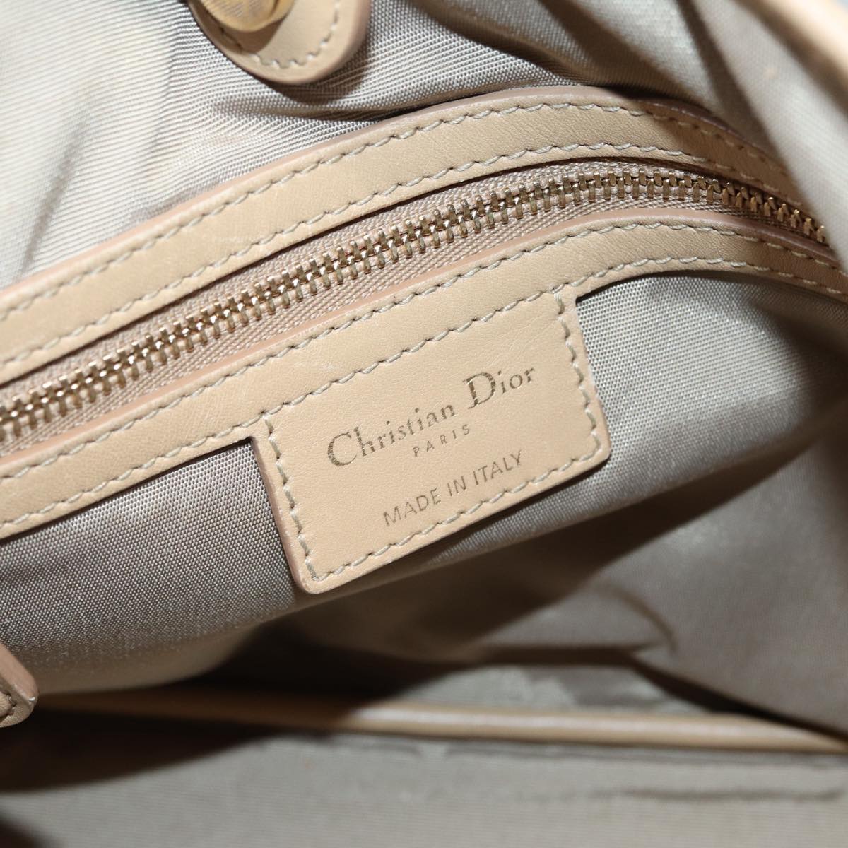 Christian Dior Lady Dior Canage Hand Bag Coated Canvas Cream Vanilla Auth yb647