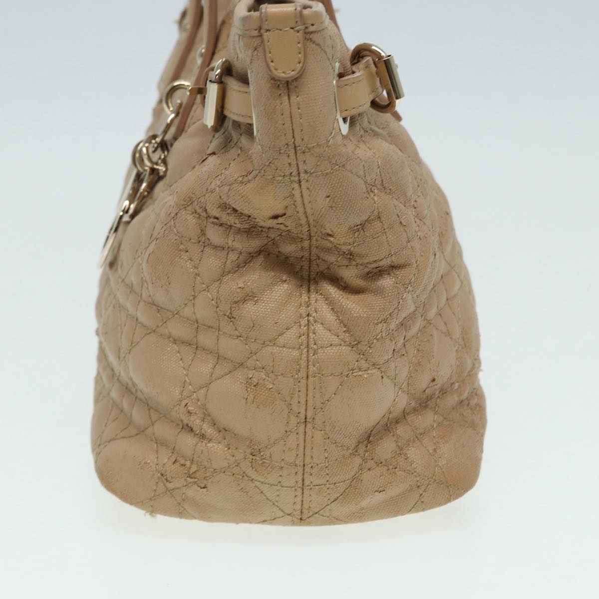 Christian Dior Lady Dior Canage Hand Bag Coated Canvas Cream Vanilla Auth yb647