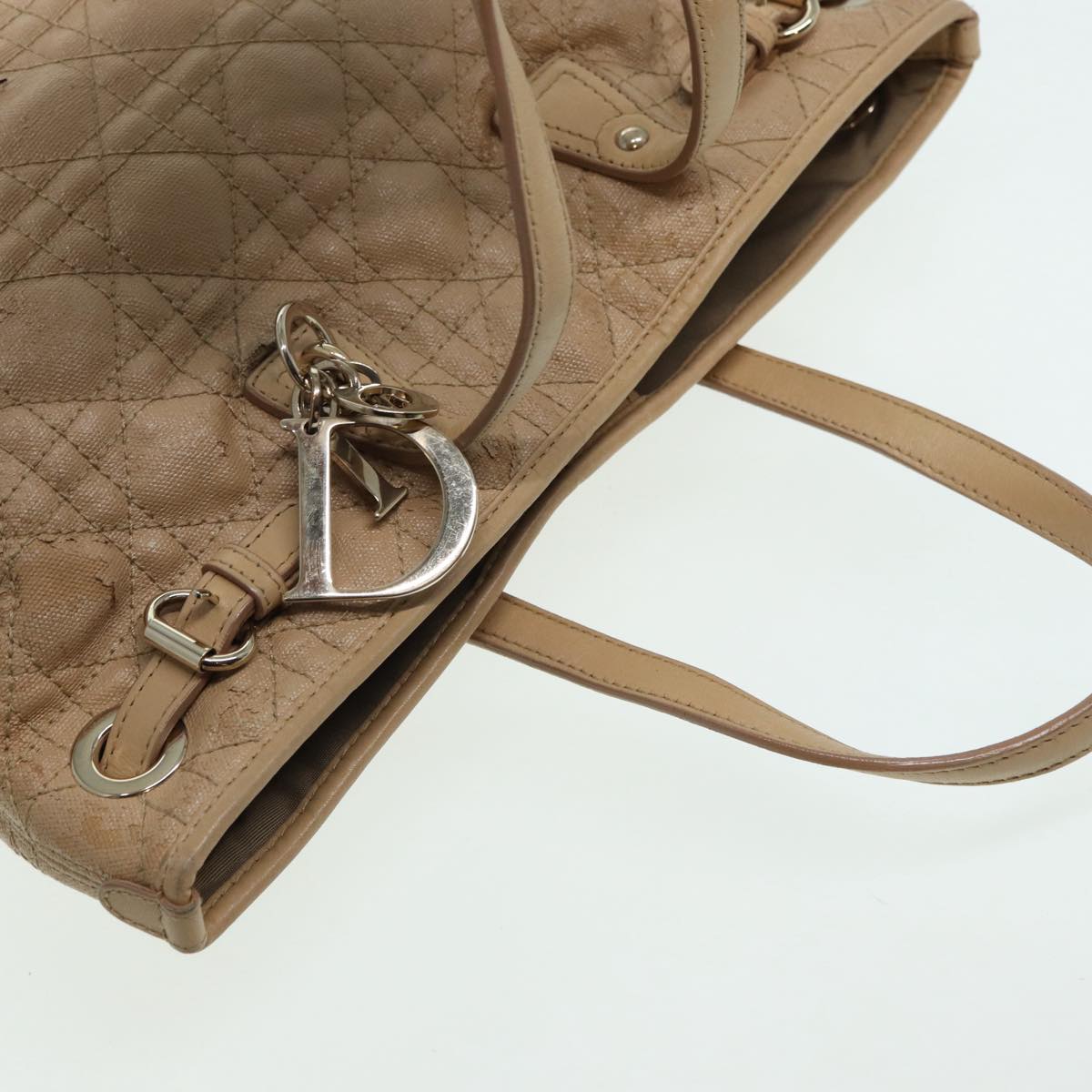 Christian Dior Lady Dior Canage Hand Bag Coated Canvas Cream Vanilla Auth yb647