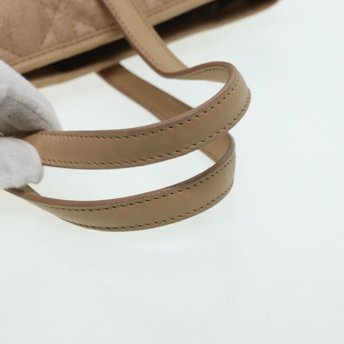 Christian Dior Lady Dior Canage Hand Bag Coated Canvas Cream Vanilla Auth yb647