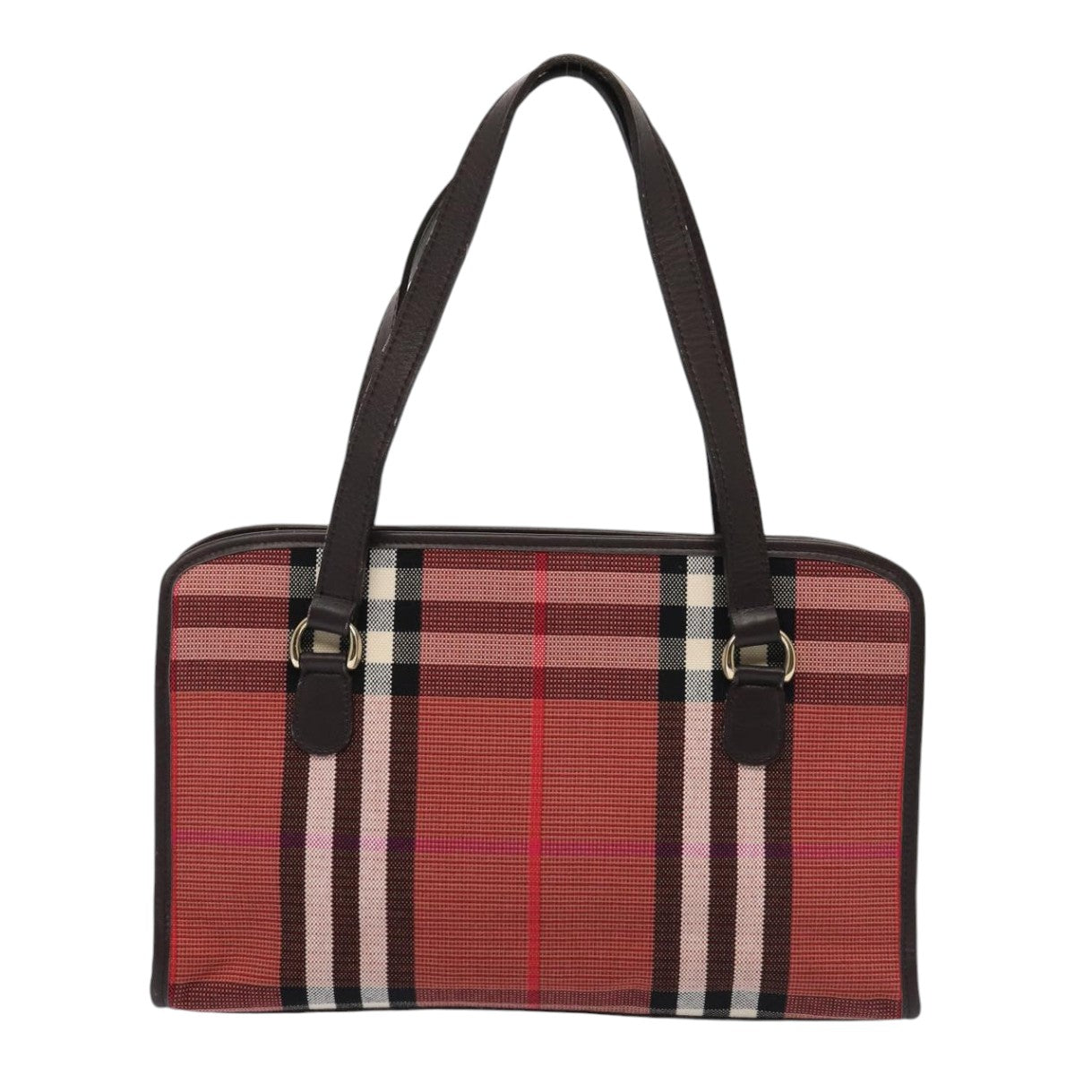 BURBERRY Nova Check Hand Bag Canvas Red Auth yb683