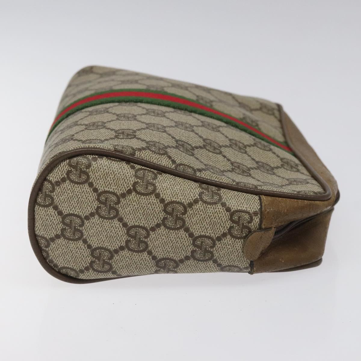 GUCCI GG Supreme Web Sherry Line Clutch Bag PVC Beige Green 01 012 53 Auth yb748
