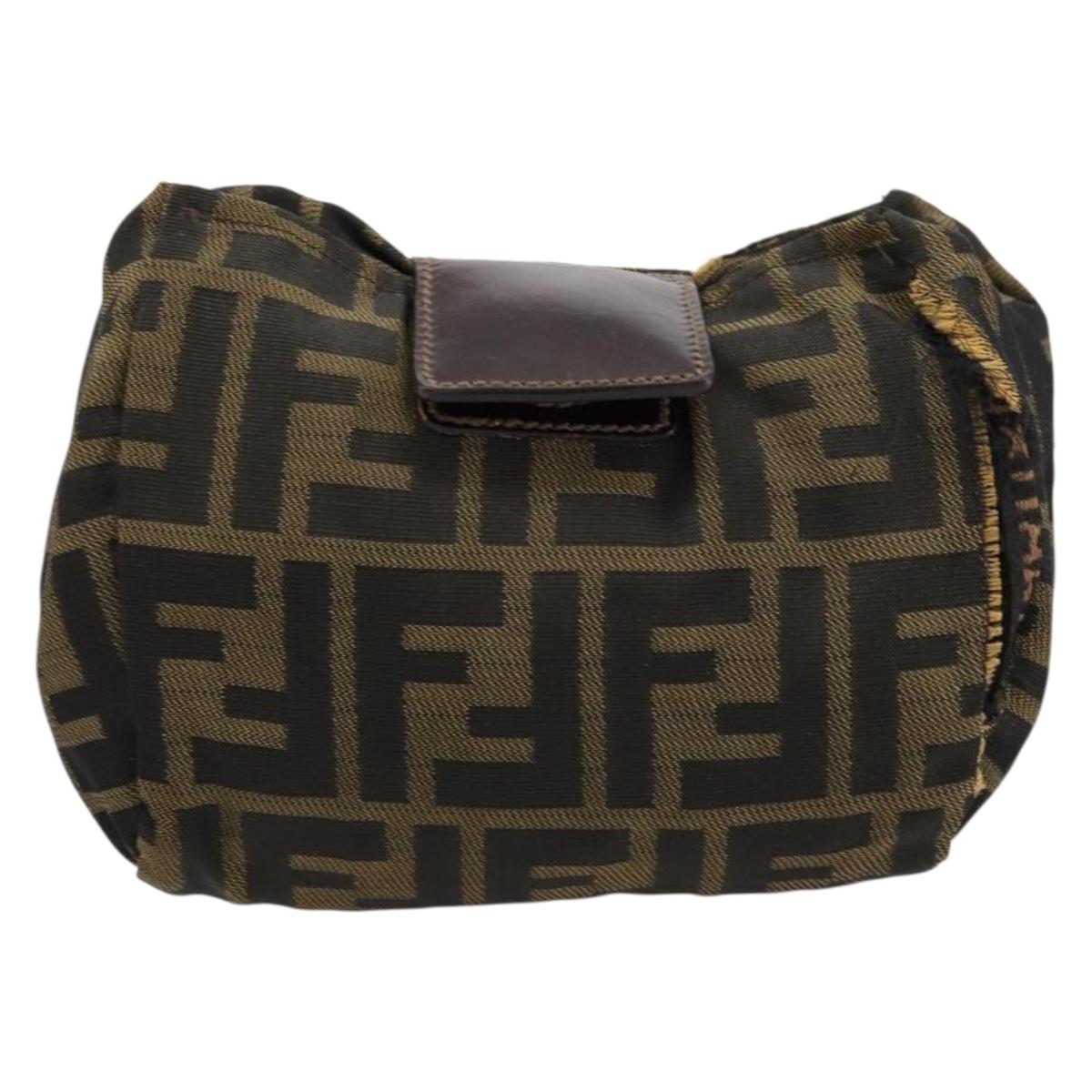 FENDI Zucca Canvas Pouch Brown Black Auth yb756