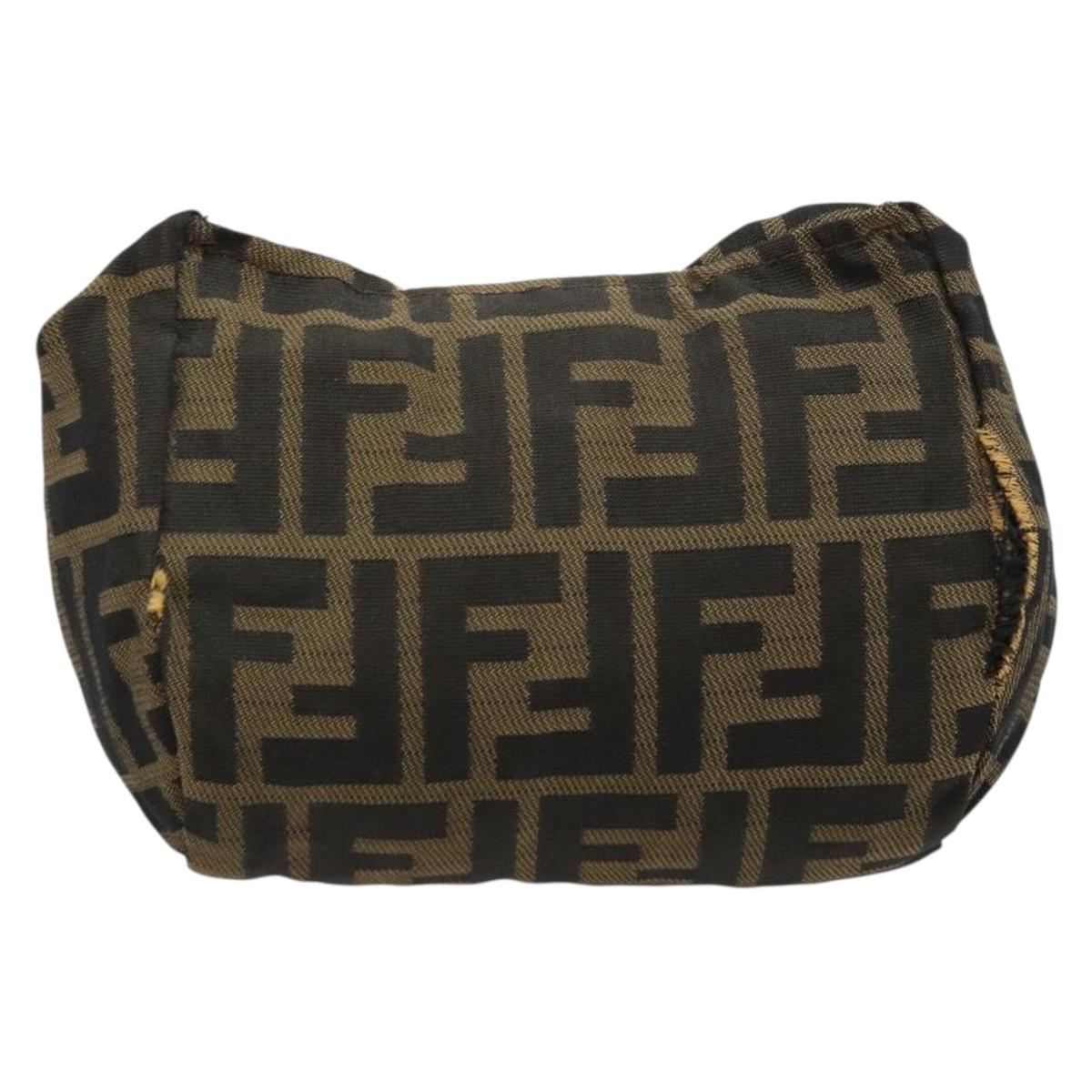 FENDI Zucca Canvas Pouch Brown Black Auth yb756