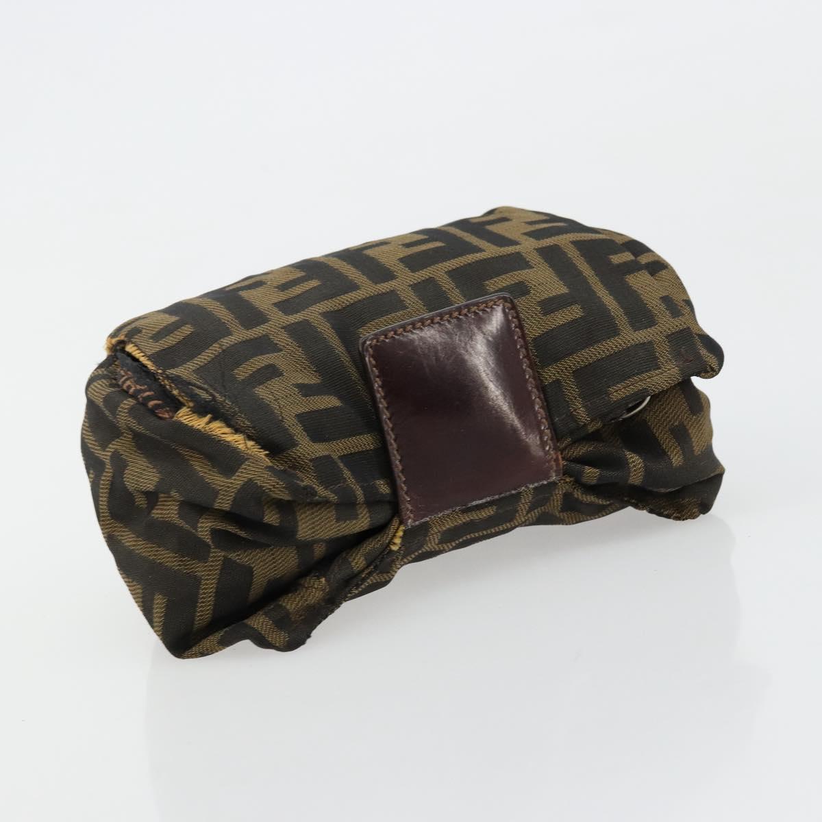 FENDI Zucca Canvas Pouch Brown Black Auth yb756