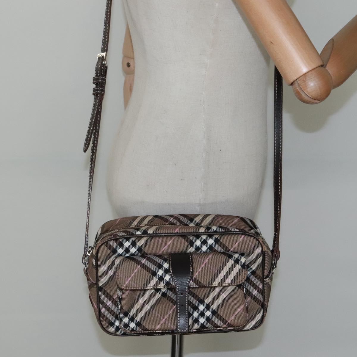 BURBERRY Nova Check Blue Label Shoulder Bag Canvas Brown Pink Auth yb788