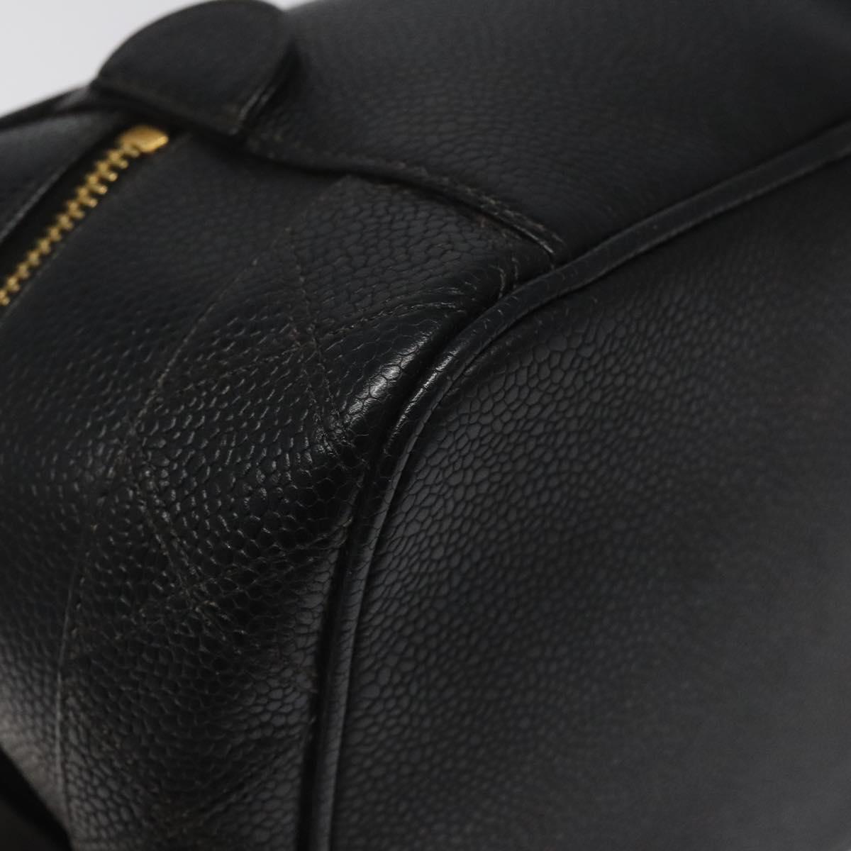 CHANEL Bicolore Vanity Hand Bag Caviar Skin Black CC Auth yb789