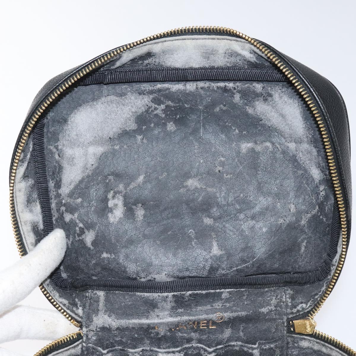 CHANEL Bicolore Vanity Hand Bag Caviar Skin Black CC Auth yb789