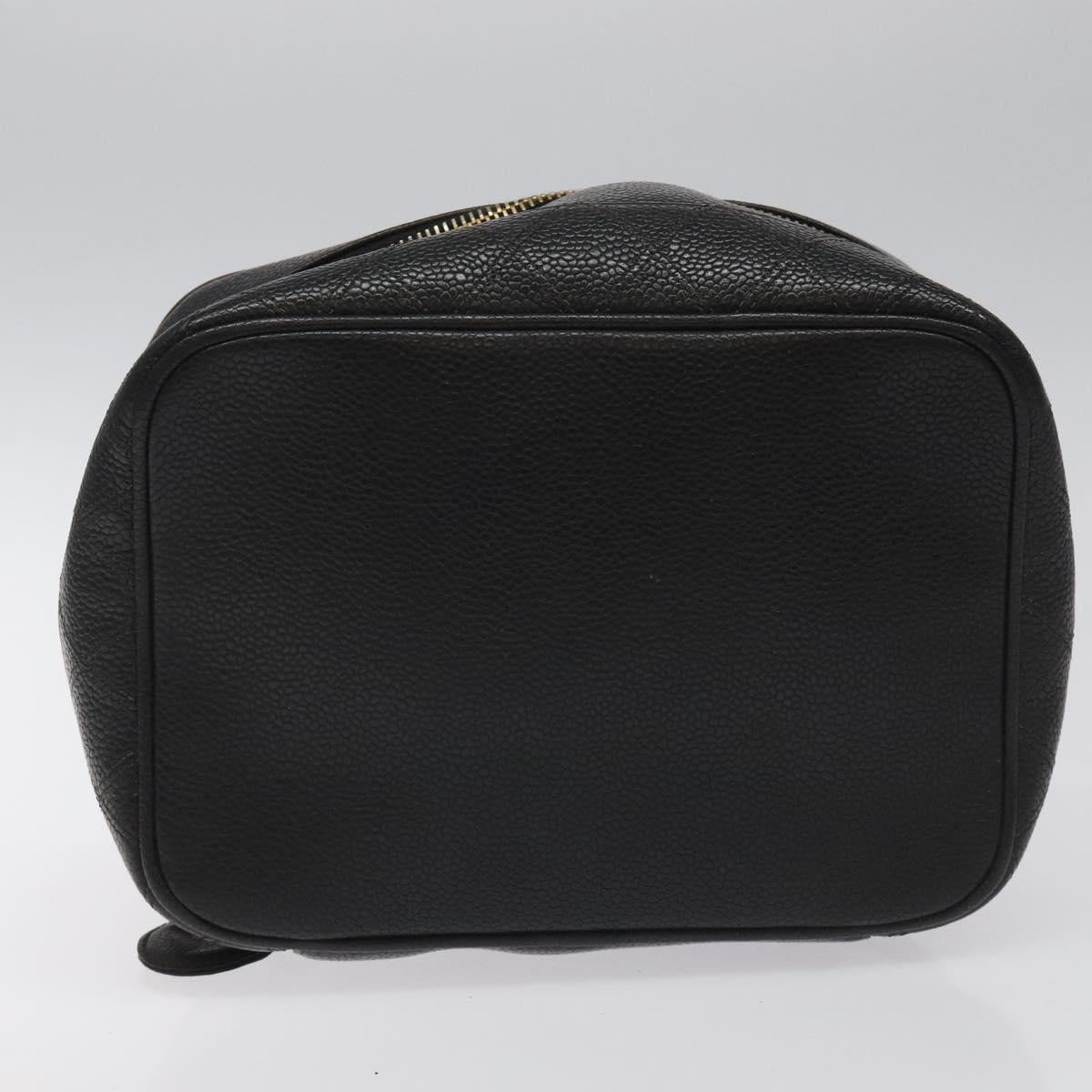 CHANEL Bicolore Vanity Hand Bag Caviar Skin Black CC Auth yb789