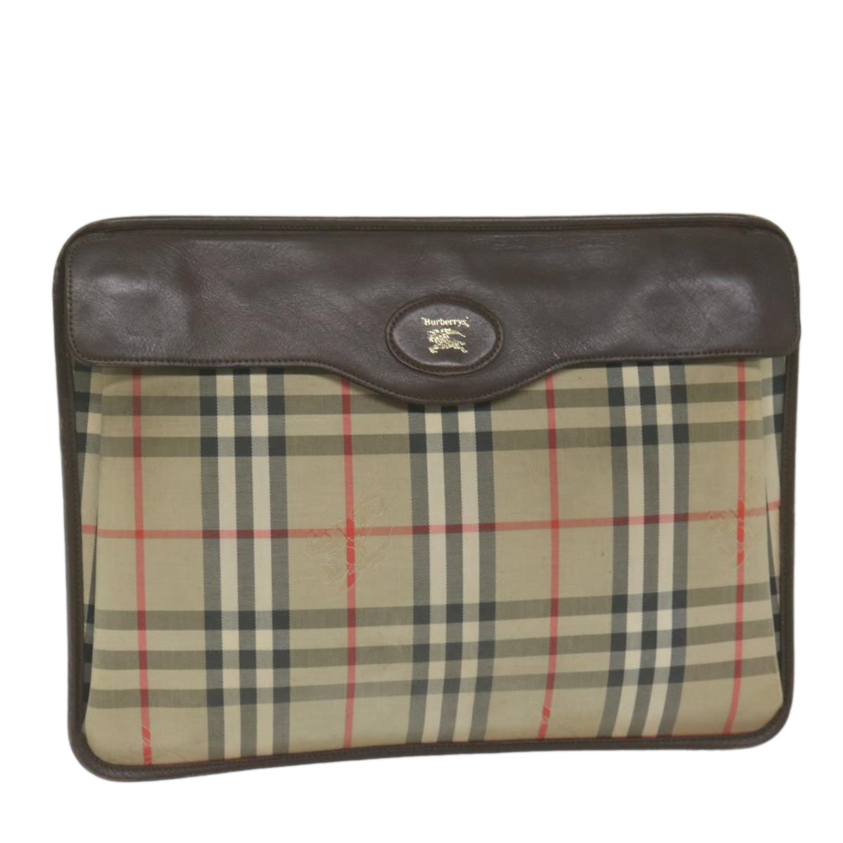 Burberrys Nova Check Clutch Bag Nylon Beige Auth yk10018