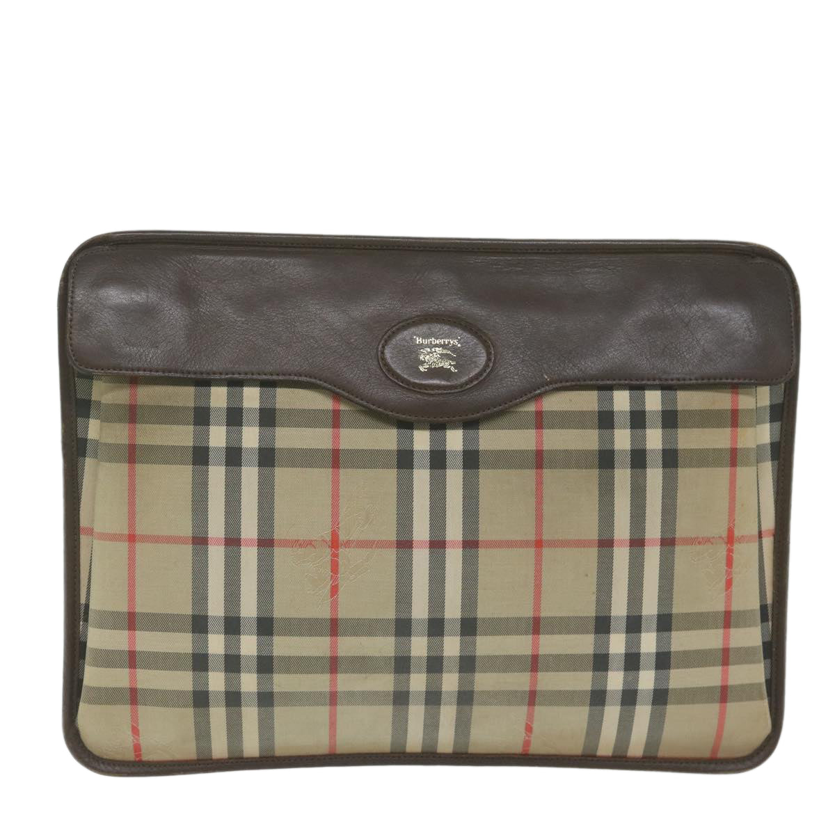 Burberrys Nova Check Clutch Bag Nylon Beige Auth yk10018