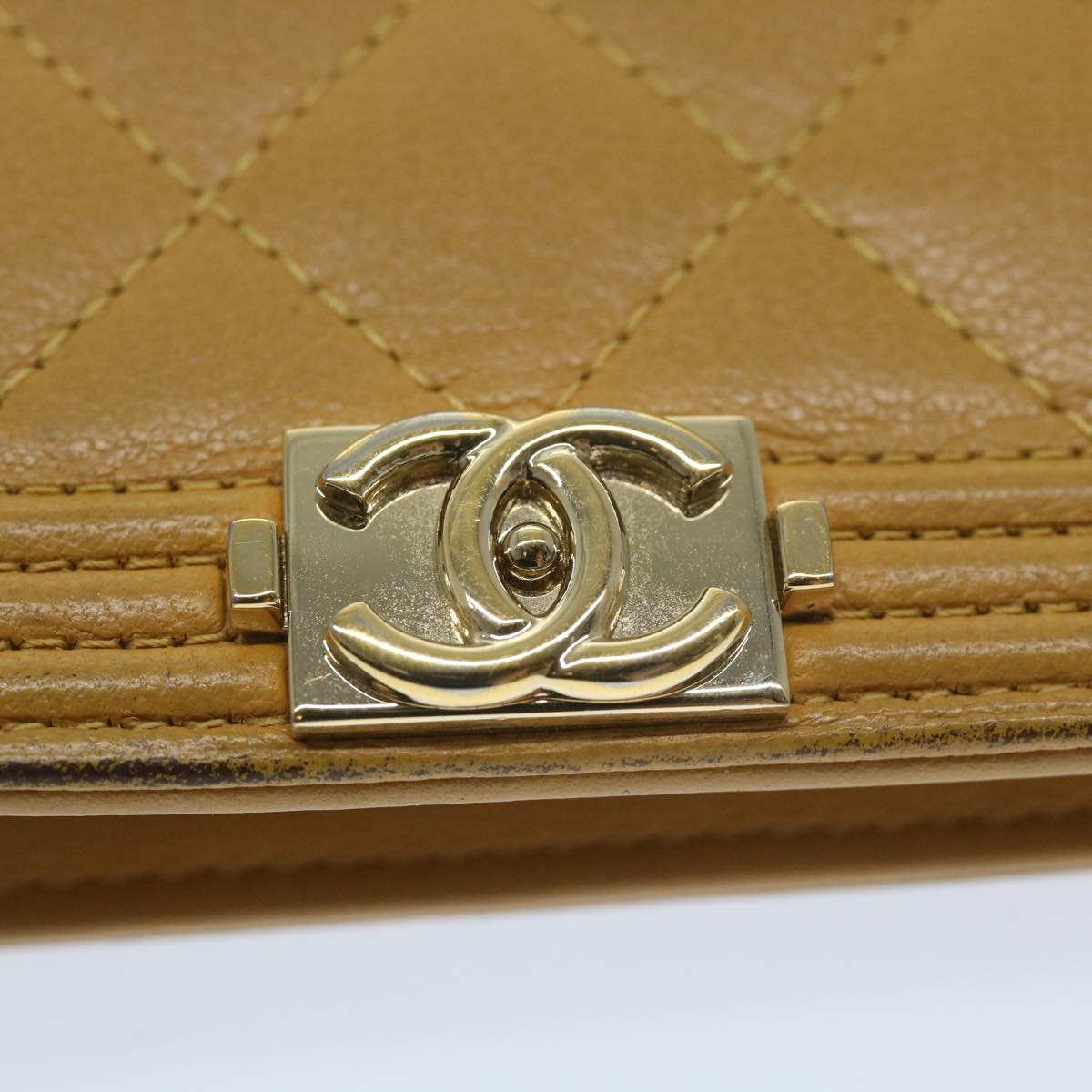 CHANEL Boy CHANEL Matelasse Wallet Leather Yellow CC Auth yk10085