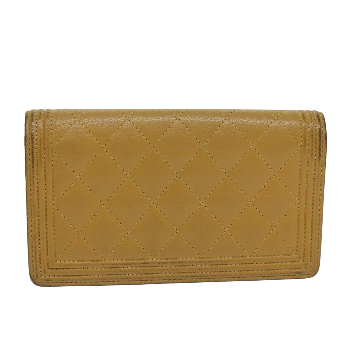 CHANEL Boy CHANEL Matelasse Wallet Leather Yellow CC Auth yk10085