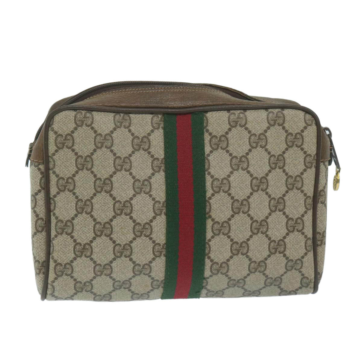 GUCCI Web Sherry Line GG Supreme Clutch Bag Beige Red 40 014 3553 Auth yk10088