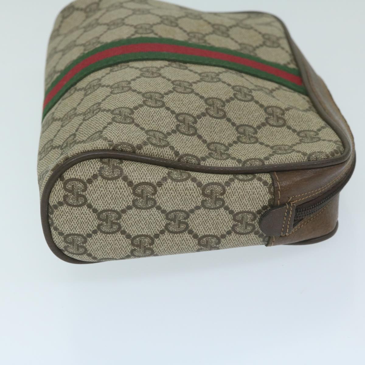 GUCCI Web Sherry Line GG Supreme Clutch Bag Beige Red 40 014 3553 Auth yk10088