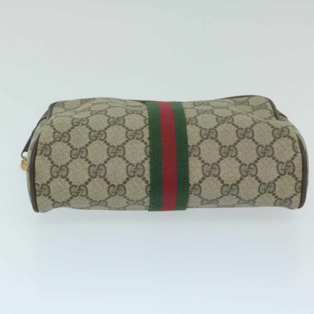 GUCCI Web Sherry Line GG Supreme Clutch Bag Beige Red 40 014 3553 Auth yk10088