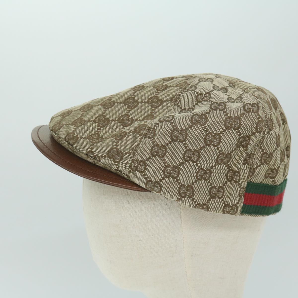 GUCCI GG Canvas Web Sherry Line Hunting Cap Hat L Beige Red Green Auth yk10107