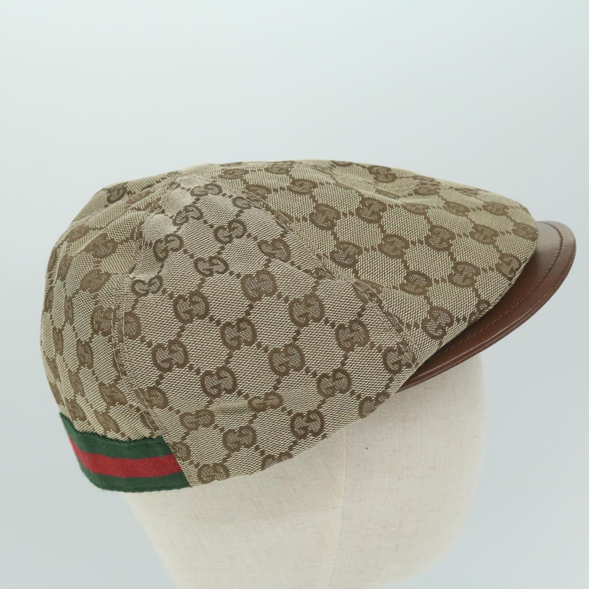 GUCCI GG Canvas Web Sherry Line Hunting Cap Hat L Beige Red Green Auth yk10107