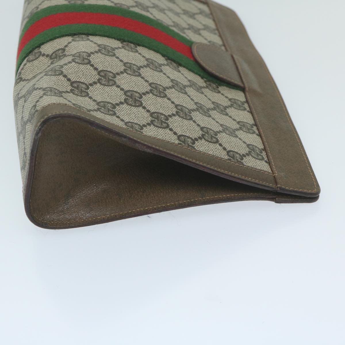 GUCCI GG Canvas Web Sherry Line Clutch Bag PVC Beige Red Green Auth yk10133