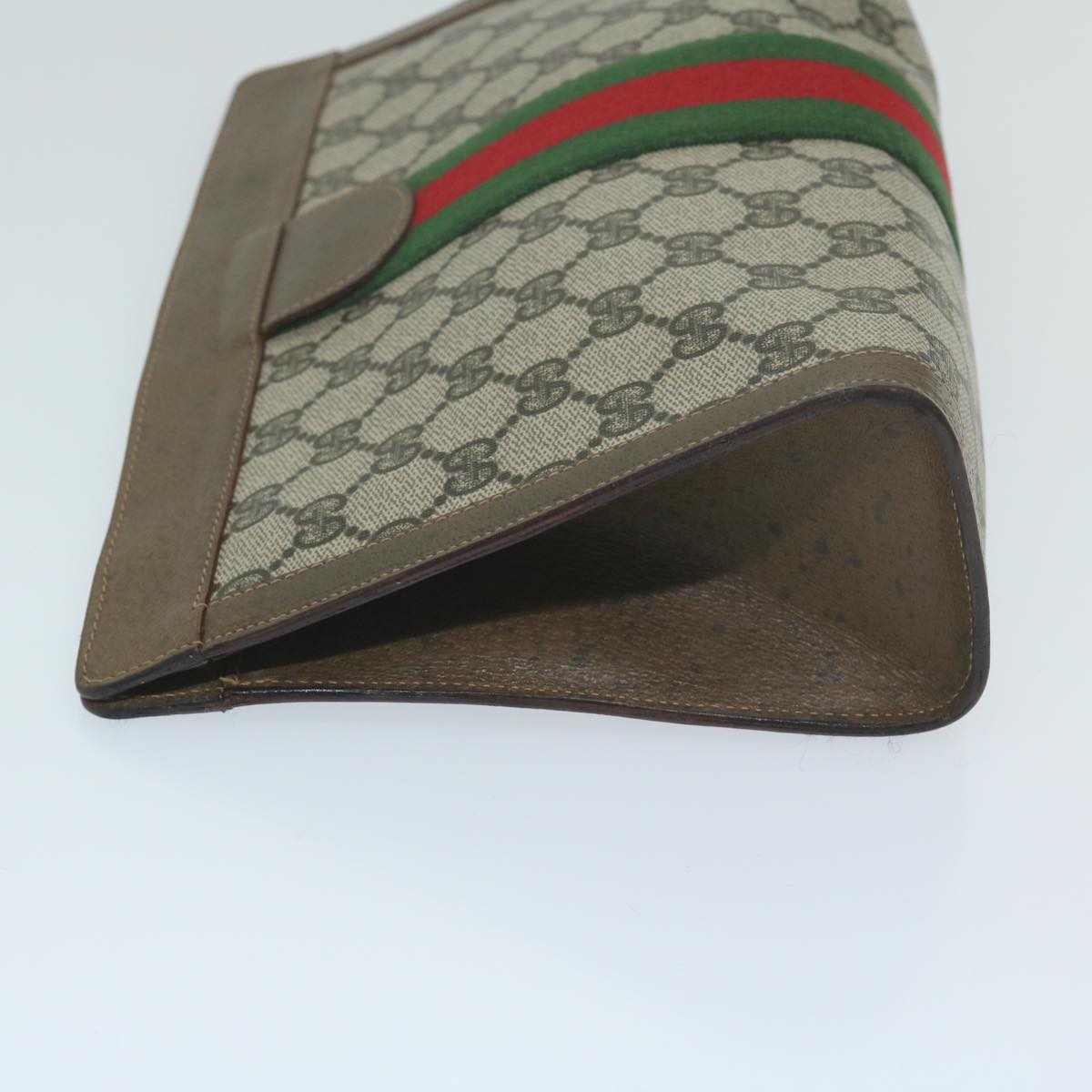 GUCCI GG Canvas Web Sherry Line Clutch Bag PVC Beige Red Green Auth yk10133