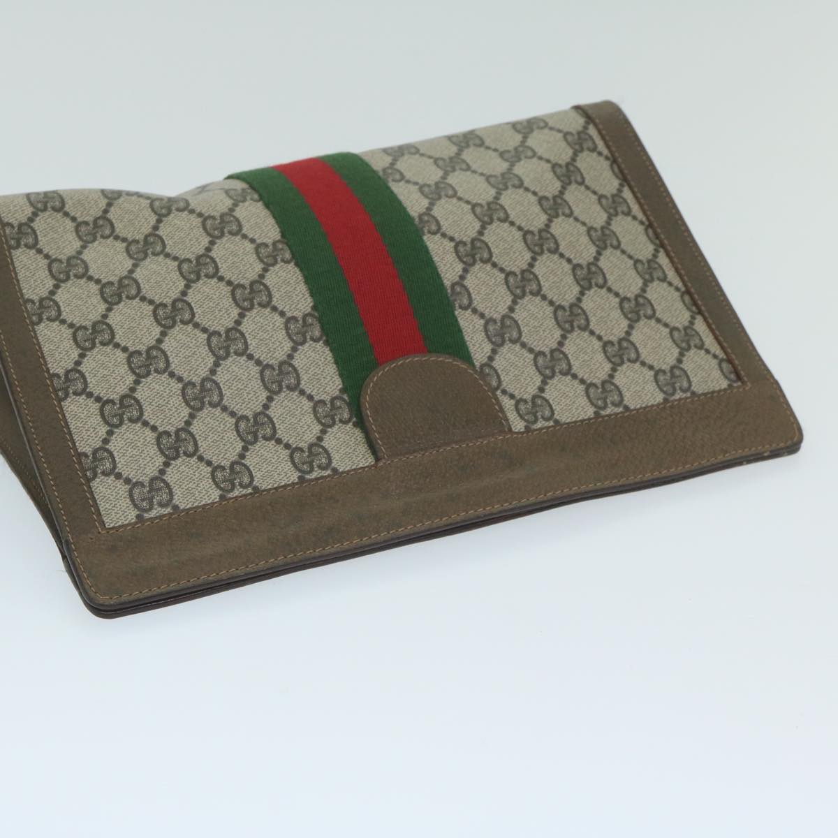 GUCCI GG Canvas Web Sherry Line Clutch Bag PVC Beige Red Green Auth yk10133