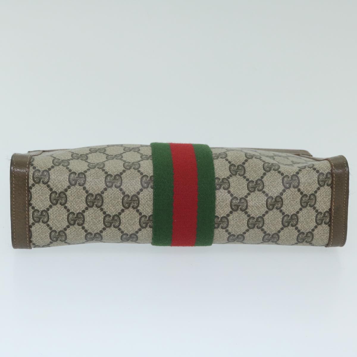 GUCCI GG Canvas Web Sherry Line Clutch Bag PVC Beige Red Green Auth yk10133