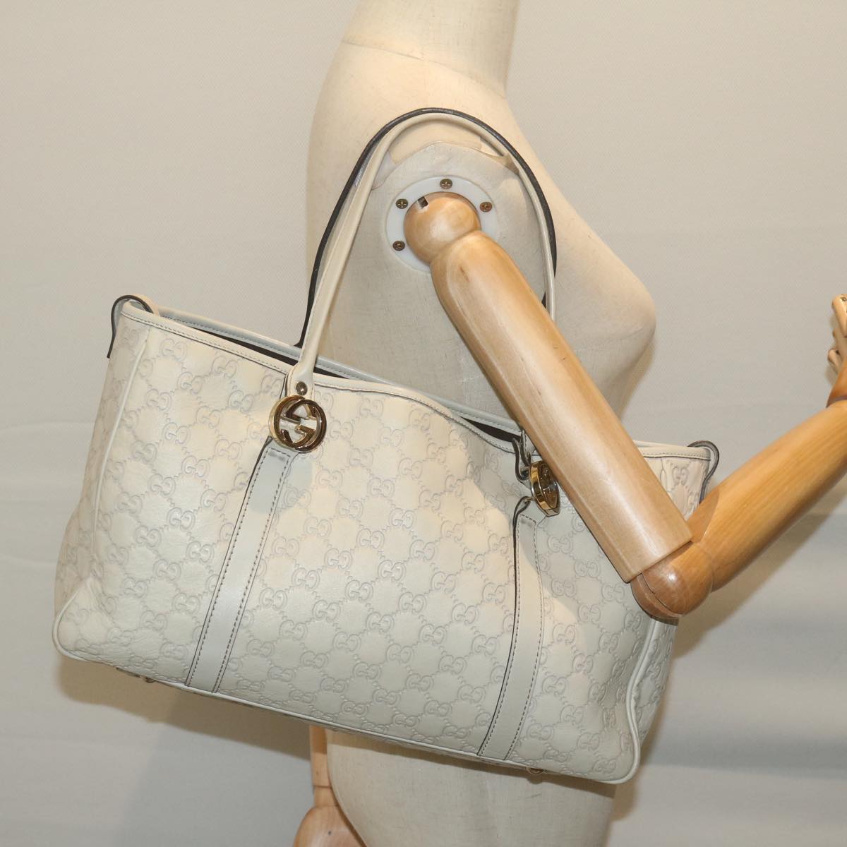 GUCCI GG Canvas Guccissima GG Twins Tote Bag White 232957 Auth yk10150