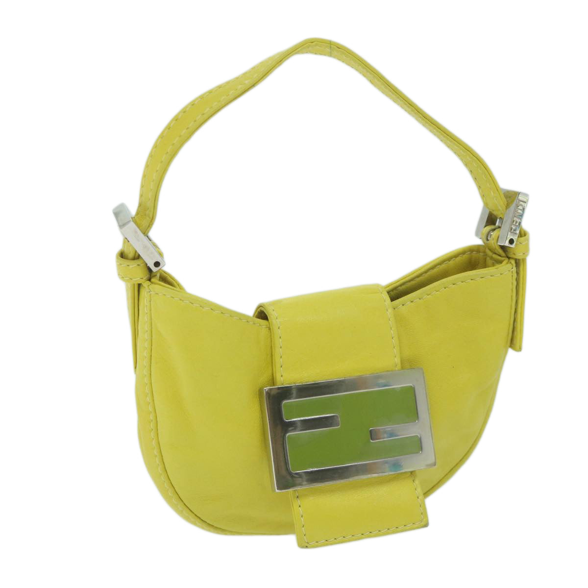 FENDI Mini Croissant Hand Bag Leather Yellow Auth yk10174A