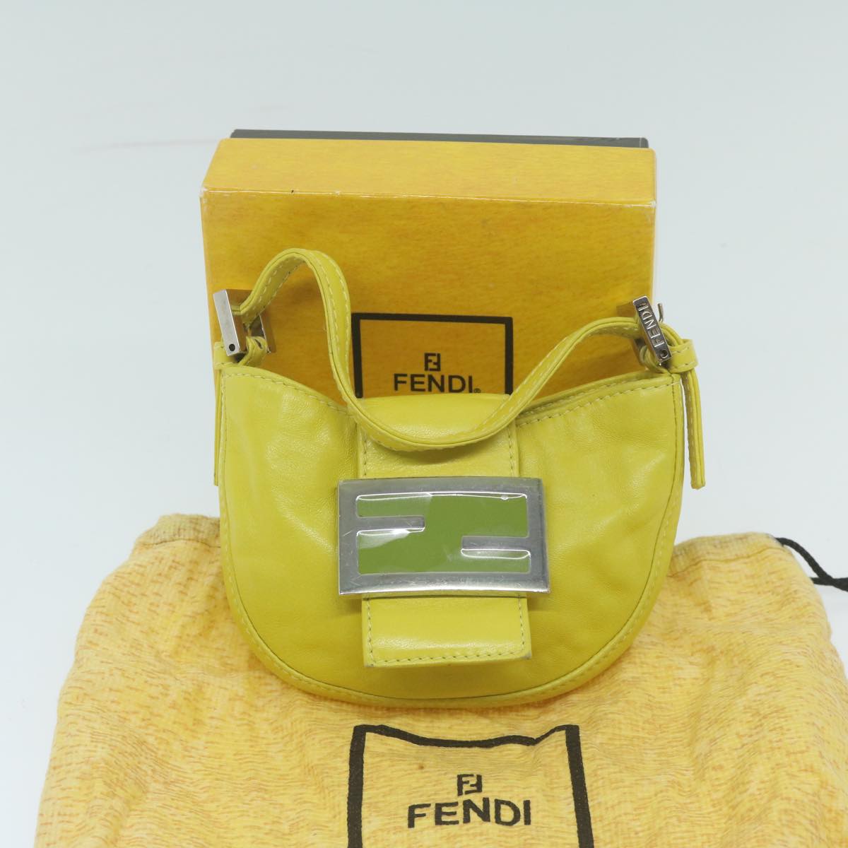 FENDI Mini Croissant Hand Bag Leather Yellow Auth yk10174A