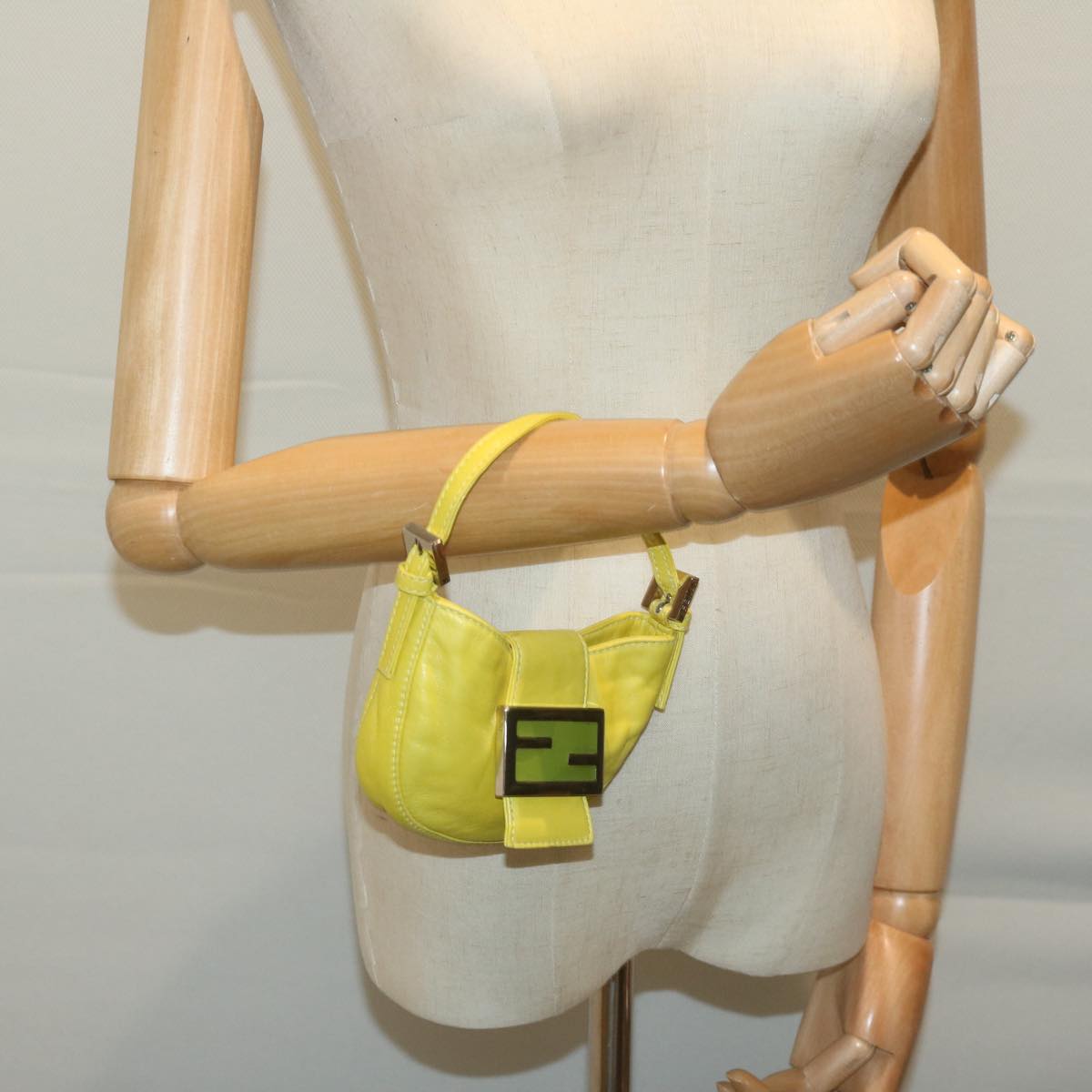 FENDI Mini Croissant Hand Bag Leather Yellow Auth yk10174A