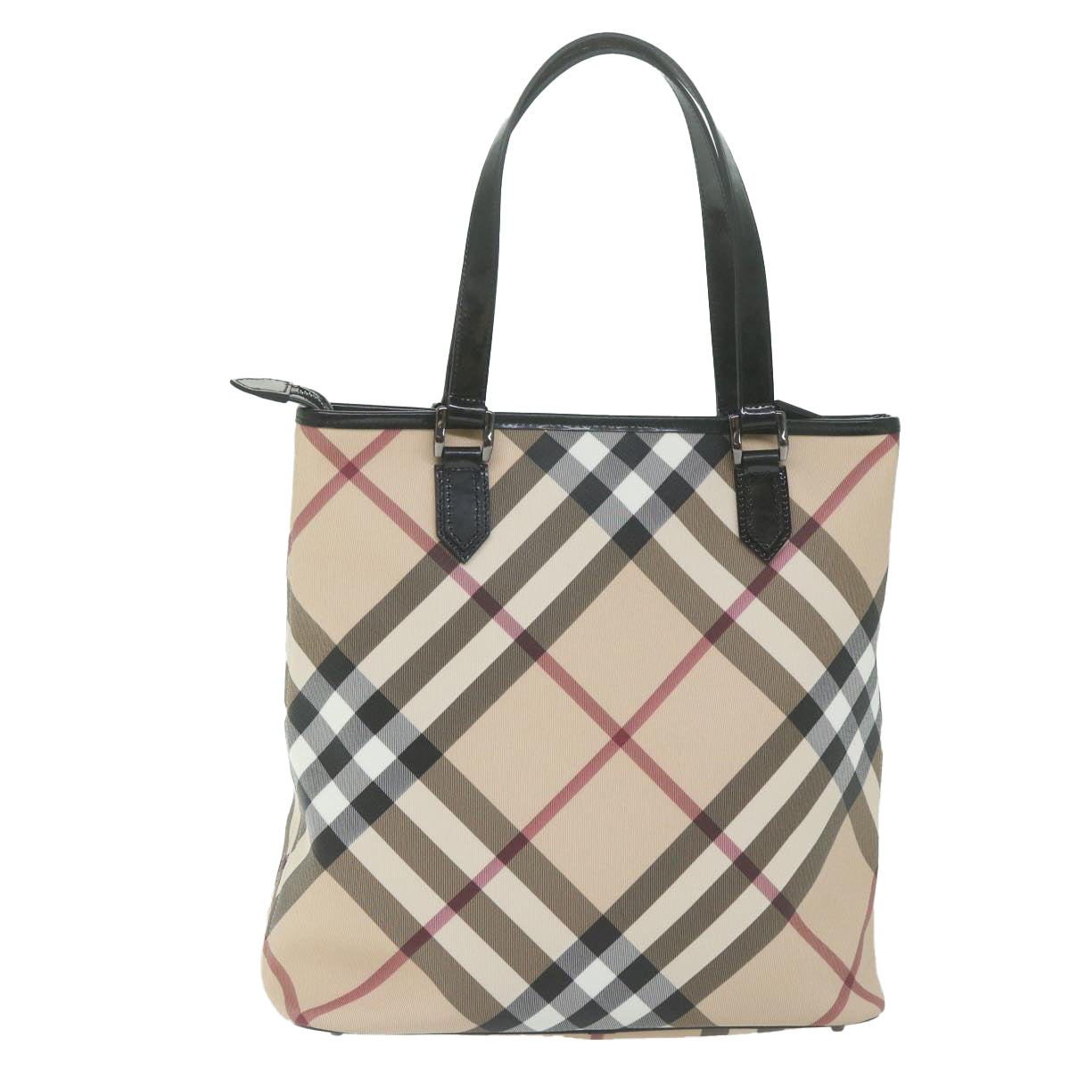 BURBERRY Nova Check Tote Bag Coated Canvas Beige Auth yk10177