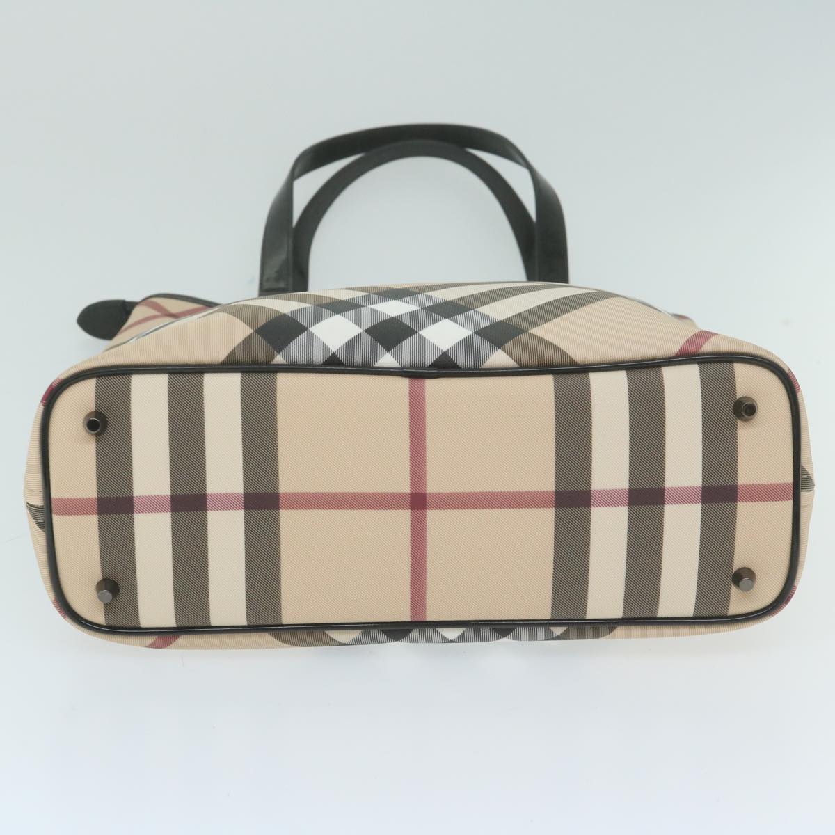 BURBERRY Nova Check Tote Bag Coated Canvas Beige Auth yk10177