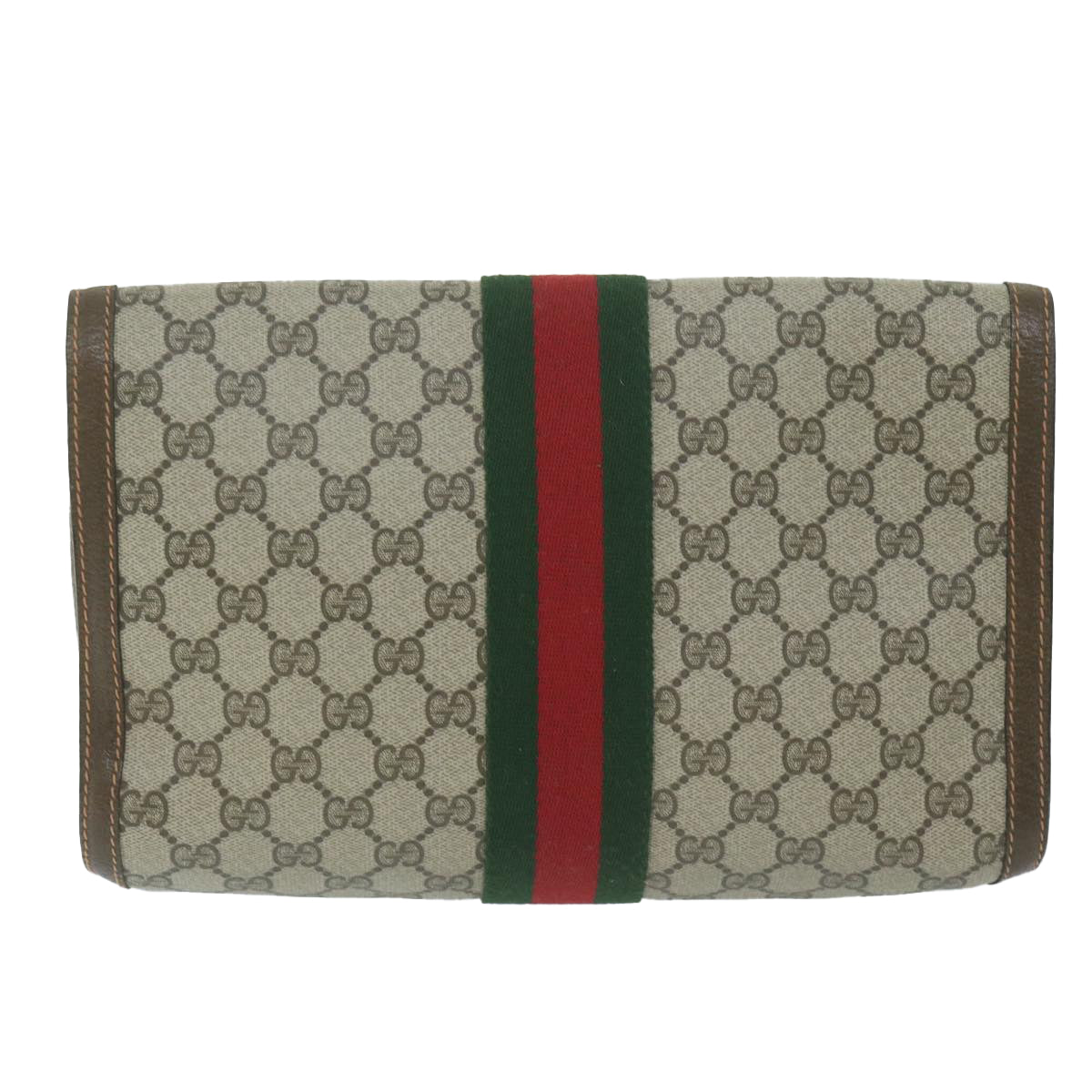 GUCCI GG Supreme Web Sherry Line Clutch Bag Beige Green 89 01 007 Auth yk10216