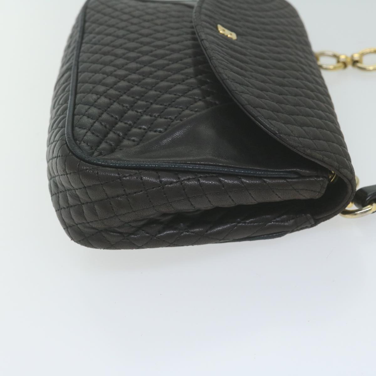 BALLY Quilted Shoulder Bag Leather Black Auth yk10257