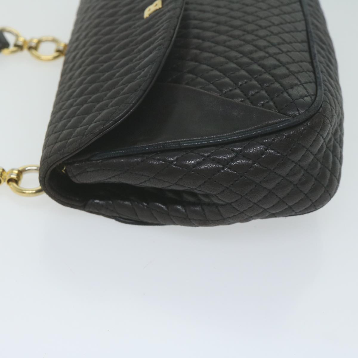 BALLY Quilted Shoulder Bag Leather Black Auth yk10257