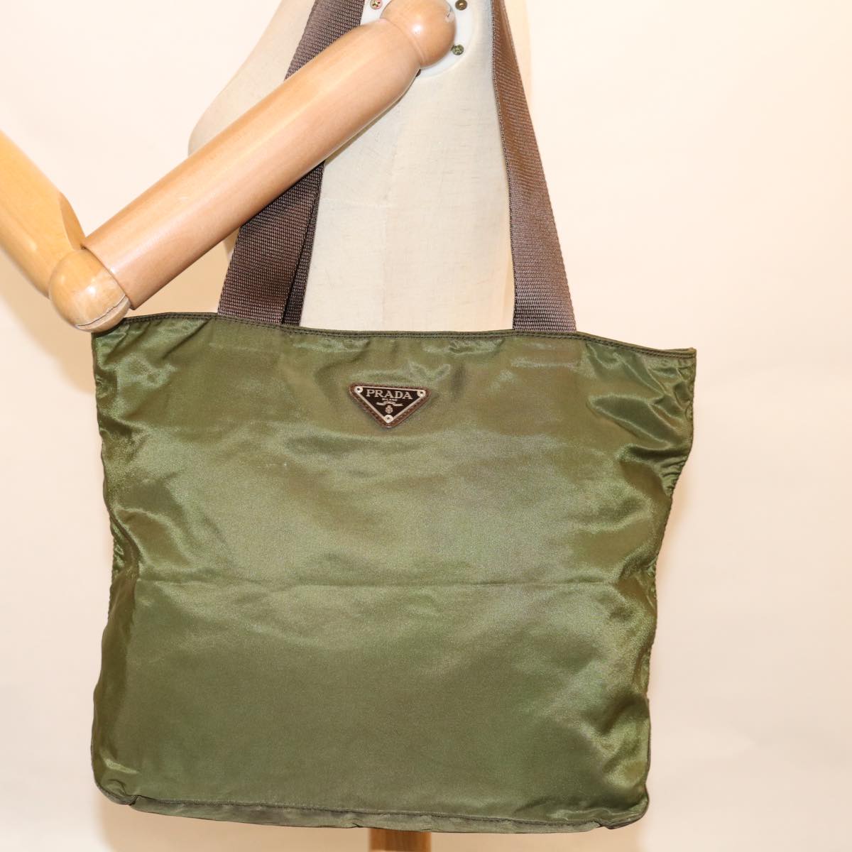 PRADA Tote Bag Nylon Khaki Auth yk10259