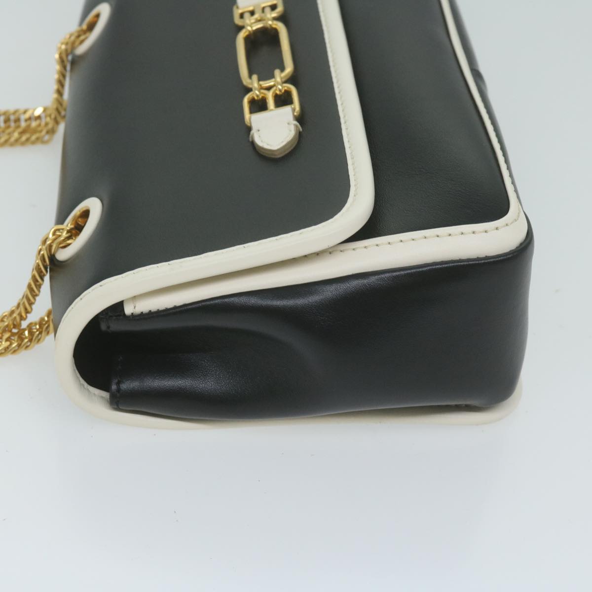 BALLY Chain Shoulder Bag Leather Black White Auth yk10275