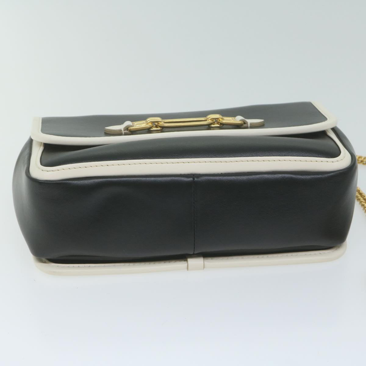 BALLY Chain Shoulder Bag Leather Black White Auth yk10275