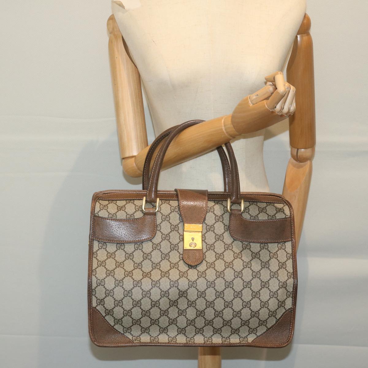 GUCCI GG Canvas Hand Bag PVC Beige Brown Auth yk10285