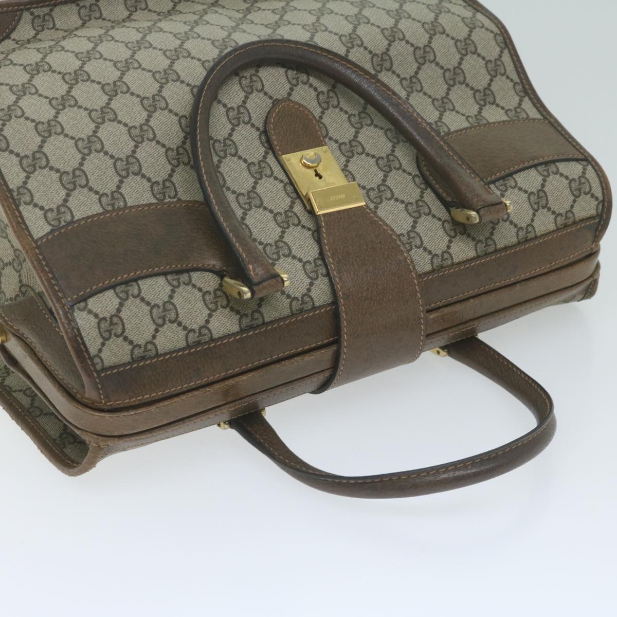 GUCCI GG Canvas Hand Bag PVC Beige Brown Auth yk10285