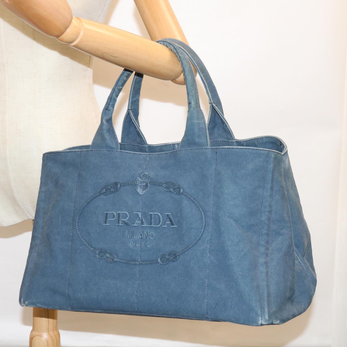 PRADA Canapa GM Tote Bag Canvas Navy Auth yk10287