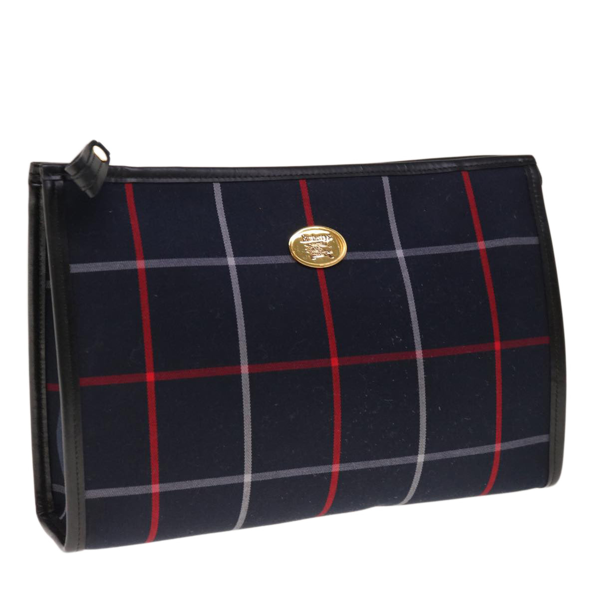 Burberrys Nova Check Clutch Bag Canvas Navy Auth yk10301