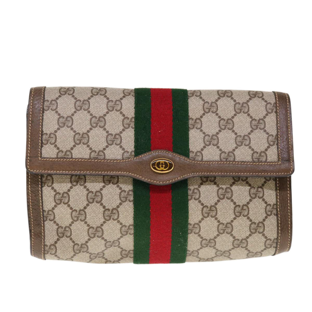 GUCCI GG Supreme Web Sherry Line Clutch Bag Beige Red 89 01 006 Auth yk10328