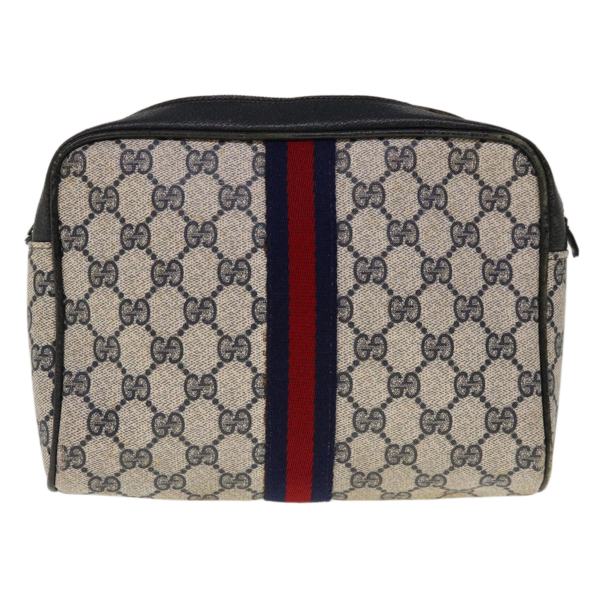 GUCCI GG Supreme Sherry Line Clutch Bag Red Navy 27 004 998 Auth yk10330