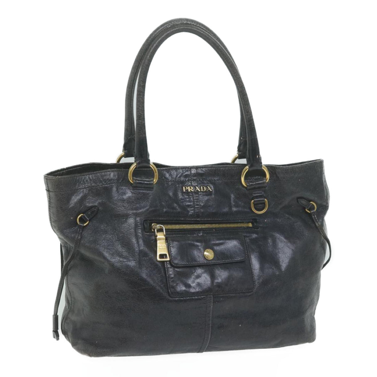 PRADA Hand Bag Leather Black Auth yk10344