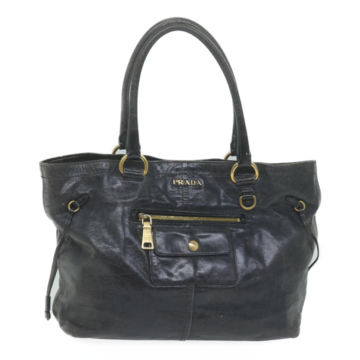 PRADA Hand Bag Leather Black Auth yk10344