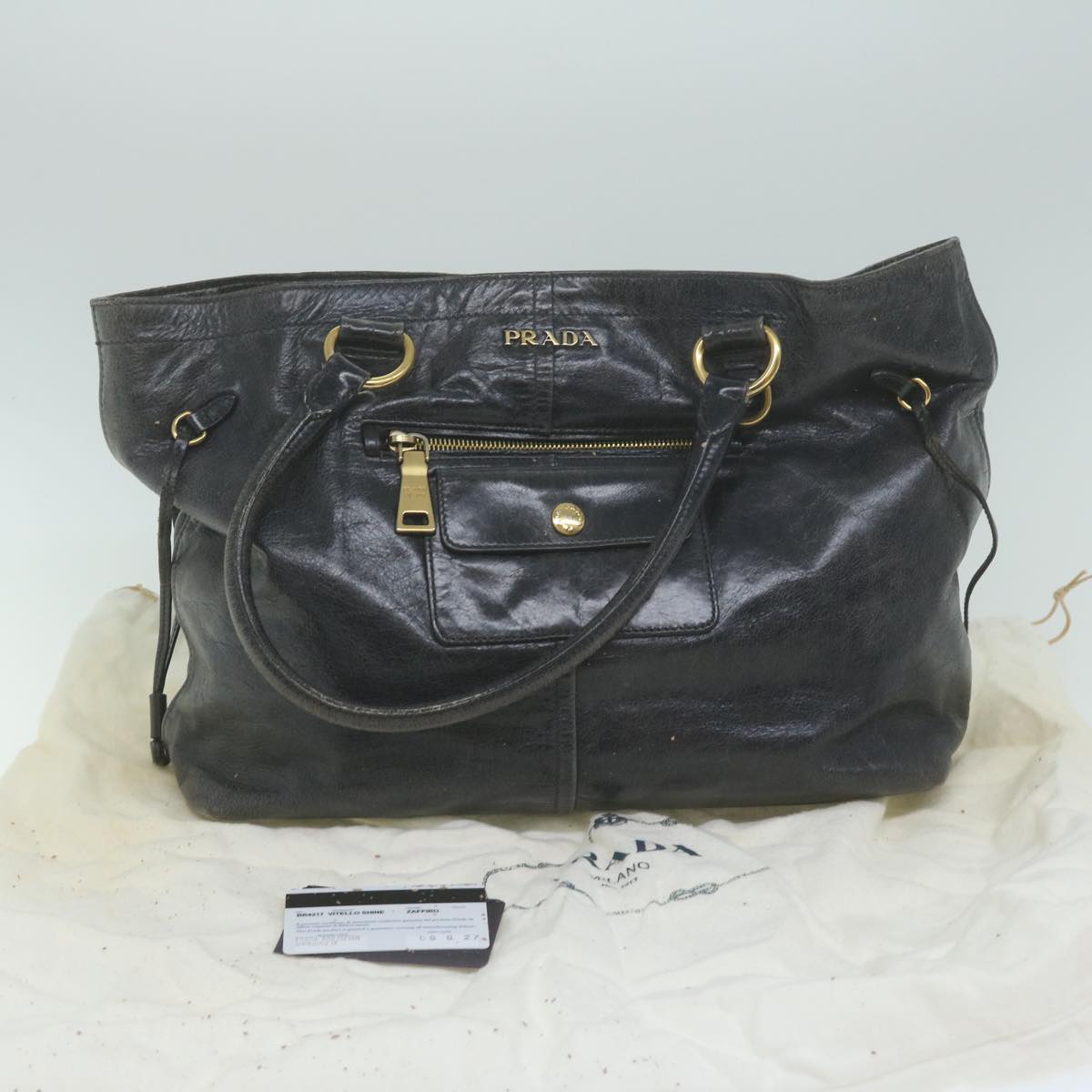 PRADA Hand Bag Leather Black Auth yk10344