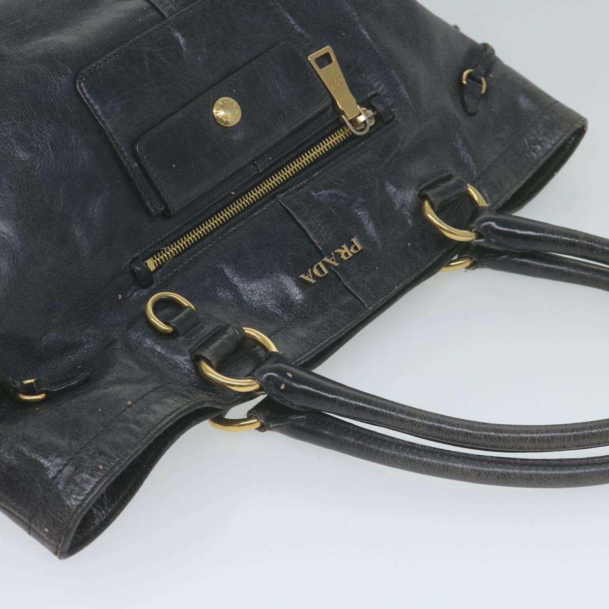 PRADA Hand Bag Leather Black Auth yk10344